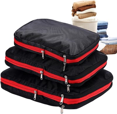 Compressie Kubussen - Reisorganizers Koffer - Bagage Ordenen - Verstelbare Ritssluiting - 3-delig - Zwart