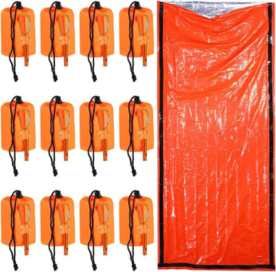 Noodslaapzakken Set - Survival Bivvy Zakken - Buiten Noodgevallen - Waterdicht en Warmte - 12 Stuks - Oranje