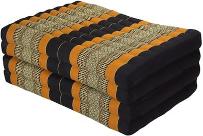 Fine Asianliving Thais Kussen Matras Uitklapbaar 80x200cm Mat Kussen XXXL Zwart Oranje Meditatie Mat Matras