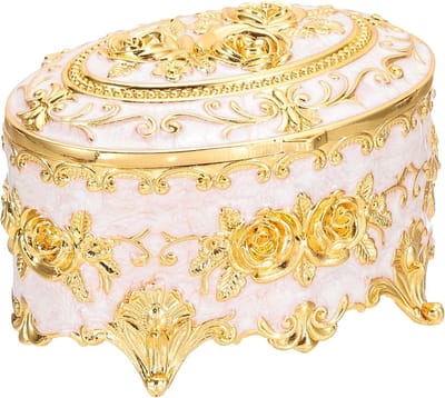 Vintage Metalen Sieradenbox - Ovale Organizer voor Ringen, Oorbellen en Kettingen - Perfecte Cadeau voor Verjaardag en Bruiloft, Decoratie voor Dresser, Geschikt voor Vrouwen en Meisjes