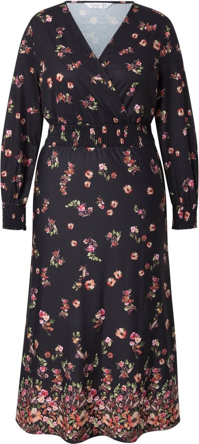 MIAMODA - Dames - Maxi-jurk A-lijn bloemenprint lange mouwen - Zwart - Maat 44