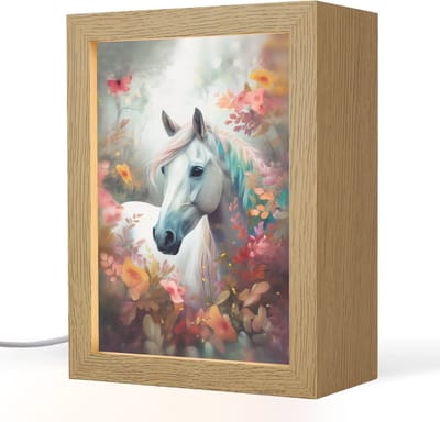 Nachtlampje 15x20 cm - Kinder lampje - Paard - Natuur - Bloemen - Dieren - Bos - Tafellamp kinderkamer - Slaapkamer lamp - Bedlamp kinderen - Kinderlampje stopcontact - Wandlamp babykamer - Nachtlampjes