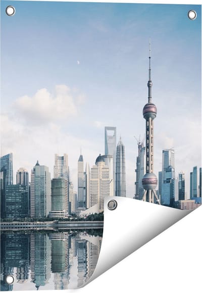 Gards Tuinposter Shanghai Skyline in China - 40x50 cm - Tuindoek - Tuindecoratie - Wanddecoratie buiten - Tuinschilderij