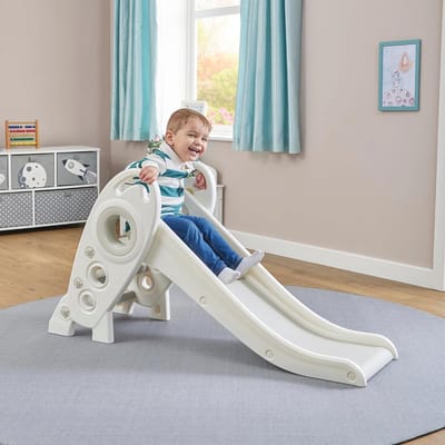 Glijbaan voor Kinderen - Speelset voor Binnen en Buiten, Tuinglijbaan Wit en Grijs H645 x B330 x D1250mm