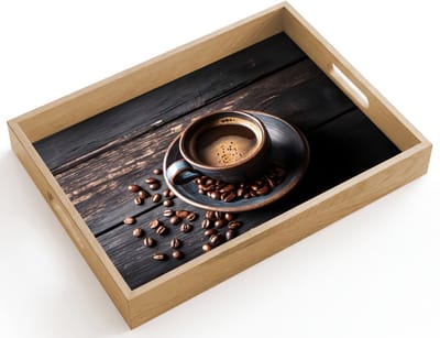Dienblad hout 40x30 cm - Schootdienblad - Kop - Koffie - Hout - Bonen - Borrelplank rechthoek - Plateau dienbladen