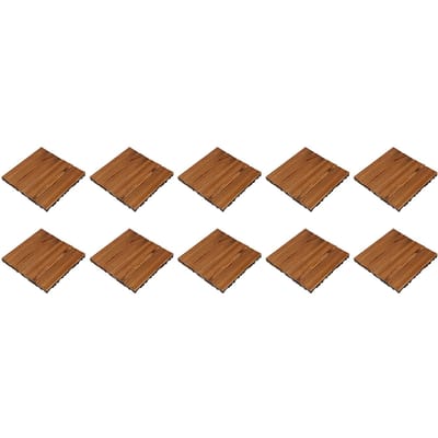 10PCS Blocs de Plancher en Bois Résistance à la Corrosion Dalles de Plancher à Emboîter pour Terrasse Extérieure Balcon brown