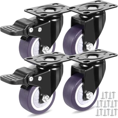 Set van 4 TPE Zwenkwielen 50 mm voor Meubels - Stille Rollende Wielen met Rem