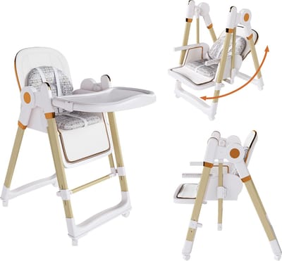 2-in-1 Kinderstoel Met Wipstoelfunctie - Witte Opvouwbare Baby Kinderstoel - Verstelbare Zithoogte - 59x76x96cm - Eten En Spelen - Wit