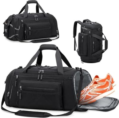 Sporttas 45L voor heren en dames - Grote weekendtas met schoenenvak en natte zak - Waterdicht en ideaal voor training en reizen - Zwart
