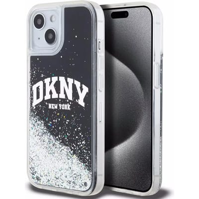 DKNY Liquid Glitter Arch Logo Back Case - Geschikt voor Apple iPhone 14 Pro Max (6.7") - Zwart/Zilver