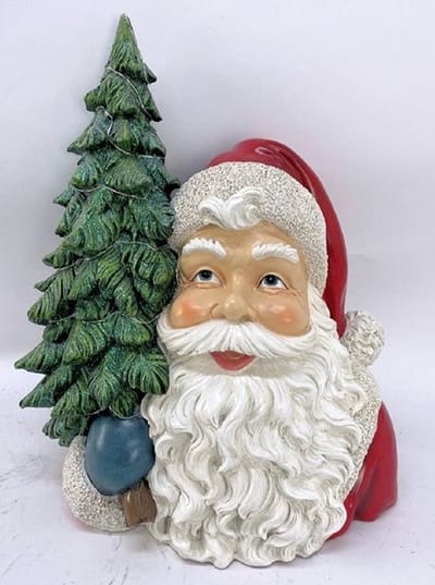 Kerstman hoofd met kerstboom en verlichting 37x20x44,5cm