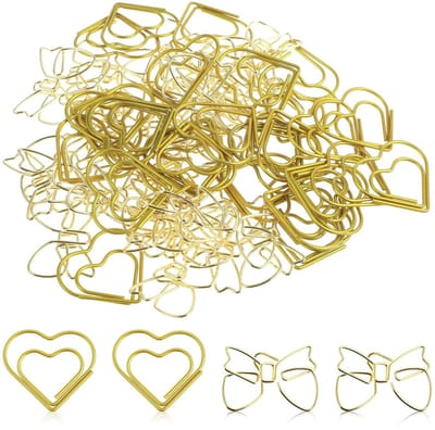 Dailygoods- Paperclips Goud 60 Stuks - Hart/Vlinder Vorm - Metalen Vouwklemmen - Kantoor/Klaslokaal - Compact Formaat - Zinklegering - Kantoorclips