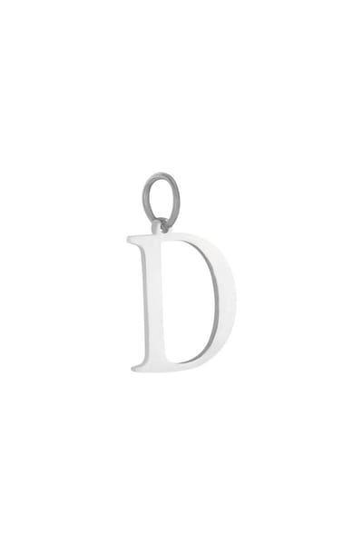 bedel kleur zilver letter D - charm - stainless steel - nikkelfree - mooi voor aan ketting of armband - gift - cadeau idee mam