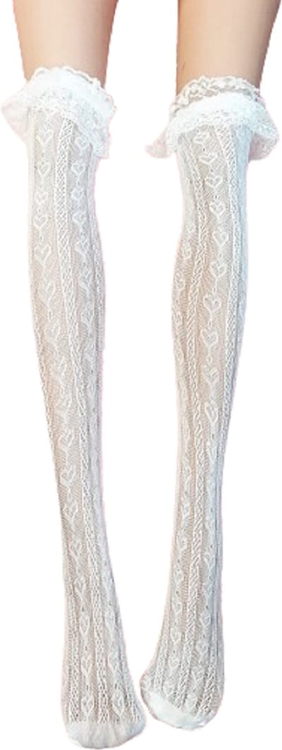 BamBella® - Hoge panty knie kousen - Wit panty kant - Dames - dunne sokken
