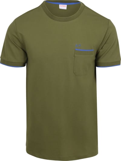 Sun68 Piqué T-Shirt Fluo Stripe Army - Maat M - Heren