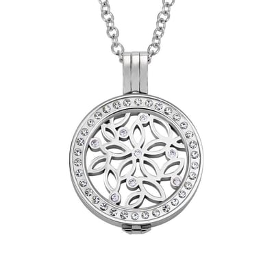 Quiges - Munthouder met Ketting en Munt 25mm Zirkonia Bloemen - RVS Zilverkleurig met Zirkonia - EPRHZ543