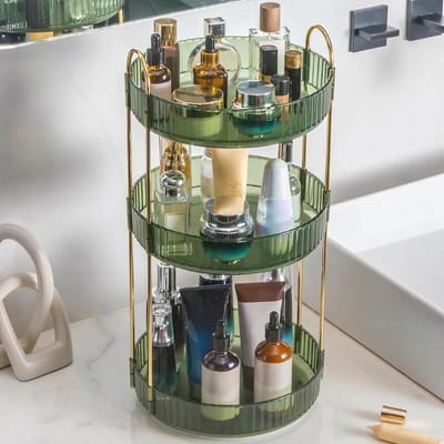 360° Draaibare Makeup Organizer voor Cosmetica, Huidverzorging en Parfum - 3 Laags Groene Opbergoplossing voor Dresser, Slaapkamer en Badkamer