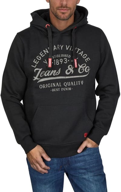 riverso Heren trui RIVArmin regular fit Zwart S Volwassenen Warme Sweater met Vintage Print & Capuchon