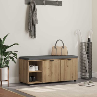 vidaXL - Hallenbank - met - kussen - met - plank - Artisan - Eik - 100 - x - 38 - x - 46 - cm