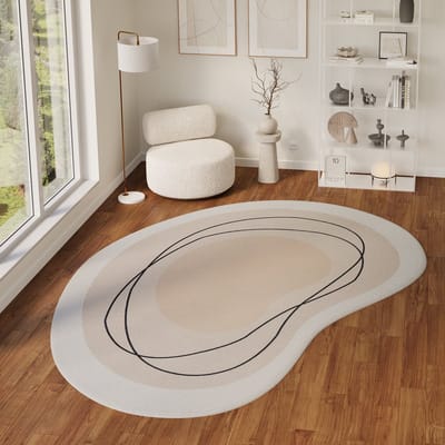 Tapiso Wisp Vloerkleed Organisch – Laagpolig Tapijt Modern Abstract Design – Creme Beige – Antislip Woonkamertapijt – Slaapkamer Hal Gang 180x250