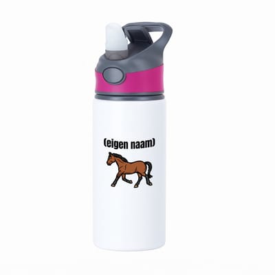Hacebo® - rennend paard met eigen naam waterfles met rietje roze - Paarden - dieren liefhebber - iemand die houdt van paarden - verjaardag - cadeau - kado - geschenk - water fles - 650ML