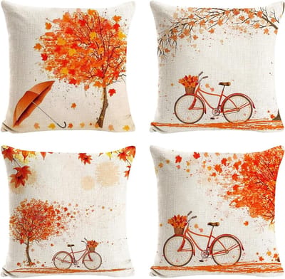 Decoratieve Kussenhoezen voor de Herfst - 4 x 45 cm Kussenhoezen met Esdoornblad voor Sofa en Bed, Ideaal voor Oogstfestival en Seizoensdecoratie