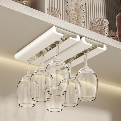 Set van 2 Hangende Wijnglashouders zonder Boren, Ideaal voor Keuken en Bar, Ruimtebesparend en Stijlvol Design