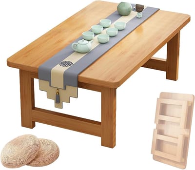Opvouwbare Salontafel - Lage Houtentafel - Vloer Zitten - Geen Montage Nodig - 80x45x30cm - Beige