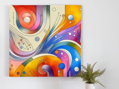 Abstract dikke dames schilderij | Volumineuze diva's dansen in kleurrijk en levendig abstracte kunstwerk | Kunst - 80x80 centimeter op Forex | Foto op Forex