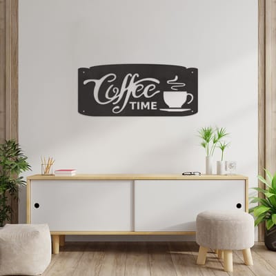 Wanddecoratie Koffie Tijd - Muurdecoratie Coffee Time - Muurdecoratie Hout - Wanddecoratie Hout - Muurdecoratie Woonkamer - Wanddecoratie Woonkamer - Wanddecoratie Industrieel - Home Decor - Wall Line Art - 89 x 39 cm
