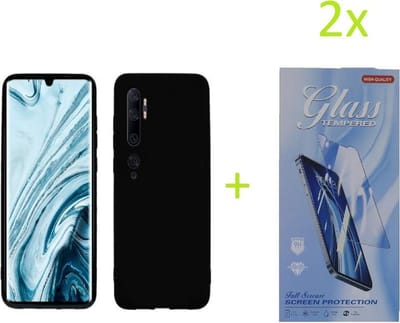 hoesje Geschikt voor: Xiaomi Mi Note 10 / Note 10 Pro TPU Silicone rubberen + 2 Stuks Tempered screenprotector - zwart