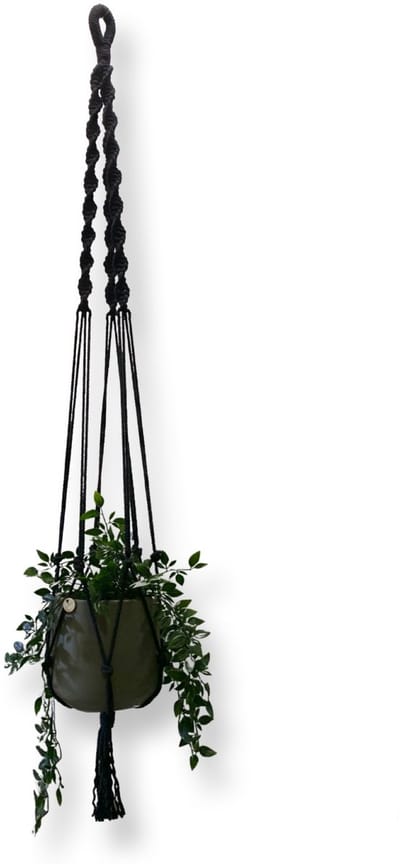 Plantenhanger 'Bixl' Zwart - 110 cm lang - Katoenkoord - Geschikt voor Pot met Diameter t/m 30 cm - Handgemaakt in ons Macramé Atelier - Prijs per Stuk - Let op: Exclusief Pot - Inclusief Verzendkosten