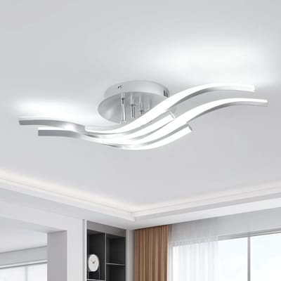 Haobosic - Moderne LED plafondlamp, 32W, 2880lm, slaapkamerverlichting, 6500K, woonkamerverlichting, hal plafondlamp 4 lampen, zilver, diameter 60cm