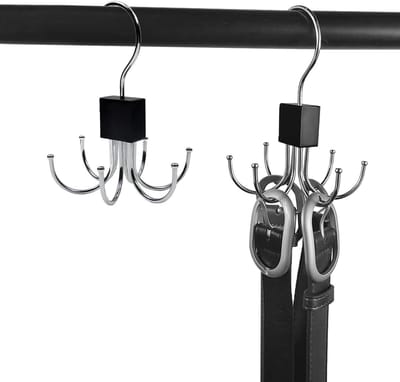 SnelShoppen - 4 Stuks Riem Hangers, 360 Graden Draaibare Metalen Riemhouder, Ruimtebesparend met 6 Haken voor Stropdassen, Sjaals, Hoeden, Tassen, Han
