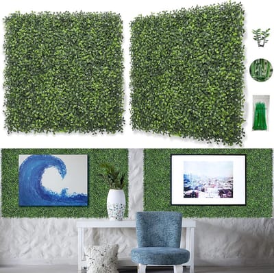 UV-Bestendige Kunstgras Wandpanelen - 10x Zijden Buxus Groen Schutting & Tuindecoratie 50x50 cm