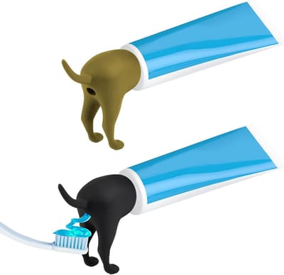 2 Stuks Tandpasta Dispenser in de Vorm van een Poepende Hond - Grappige Tandpasta Pen, Creatieve Badkamer Decoratie en Origineel Cadeau voor Kinderen en Volwassenen