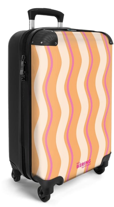 NoBoringSuitcases.com® - Handbagage koffer lichtgewicht - Reiskoffer trolley - Golvende strepen in oranje en roze - Vakantie rolkoffer met wieltjes - Carryon suitcase - Flightcase - Cabin koffertje - Past binnen 55x40x20 en 55x35x25