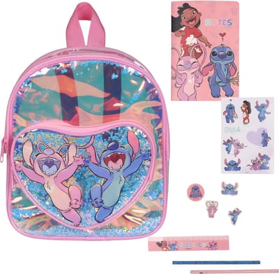 Disney Stitch Kinder, transparante rugzak, kleine kleuterschool rugzak + accessoires 24x21x6 cm