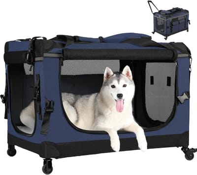 30 Inch Opvouwbare Hondenkrat met Wielen - Zacht Reishok voor Middelgrote Honden