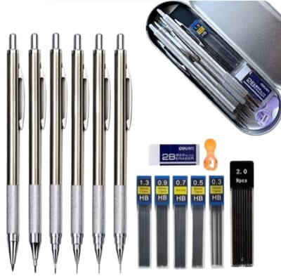 Metalen Mechanische Potloodset – Inclusief Penbox, Vullingen & Puntenslijper – 0.3 t/m 2.0 mm – Automatische Potloden voor Tekenen & Schetsen