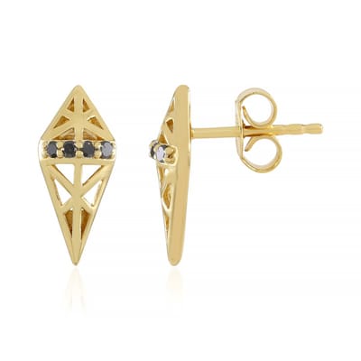 Cavill - Zilveren oorbellen 925 Sterling Zilver met 0,108 ct Zwarte Diamanten - Modern geometrisch driehoek - Elegante oorknopjes dames