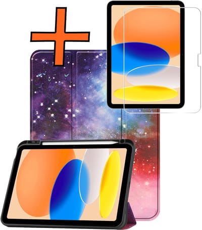 Hoesje - Geschikt voor Apple iPad A16/A18 (2025/2026) - 11 inch (11e & 12e generatie) - Met Screenprotector - Trifold Bookcase - Hard Cover Case - Met Uitsparing Geschikt voor Apple Pencil - Hardcover Book - Tablet Hoes - Galaxy