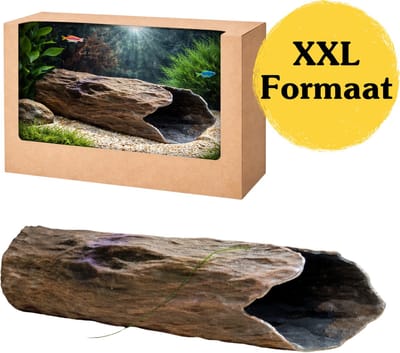 XXL Aquarium Decoratie Holle Boomstronk 20,5 x 6 x 7 cm – Houtlook Driftwood Cave – Grote Schuilplaats voor Vissen, Garnalen en Reptielen