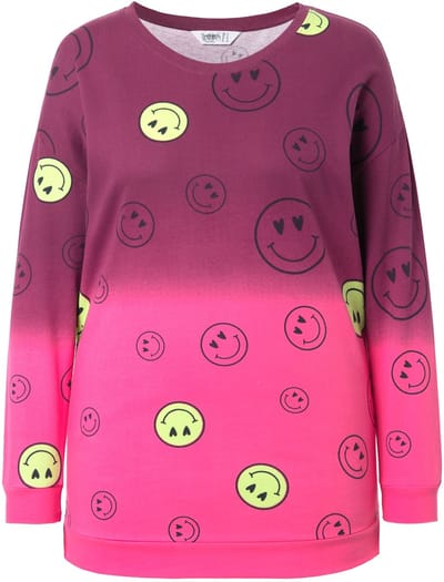 Angel of Style - Dames - Sweatshirt oversized kleurverloop smiley lange mouwen - Donker wijnrood - Maat 44