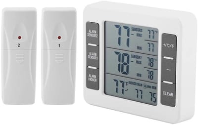 Dailygoods - Digitale koelkastthermometer - Draadloze temperatuurmeter - Met alarmfunctie - Wit - Voor binnen en buiten - Geschikt voor thuis en horeca