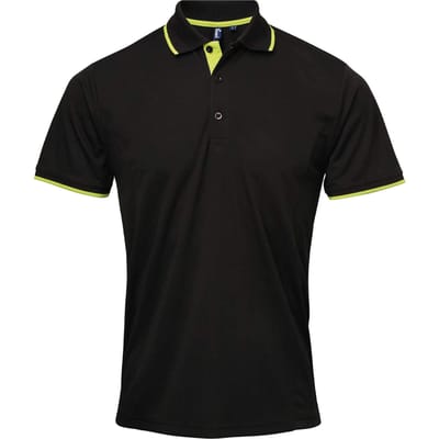 Premier Heren Coolchecker Contrast Pique Poloshirt (Zwart/Kalk)