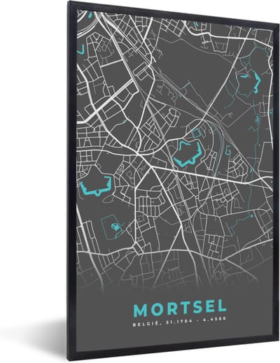 Fotolijst incl. Poster - Stadskaart – Grijs - Kaart – Mortsel – België – Plattegrond - 40x60 cm - Posterlijst