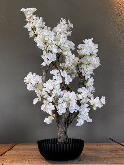 Kunstbloesemboom Wit - Echte Houten Stam - Handgemaakt - Fluffy Sakura - 75 cm - Seta Fiori -