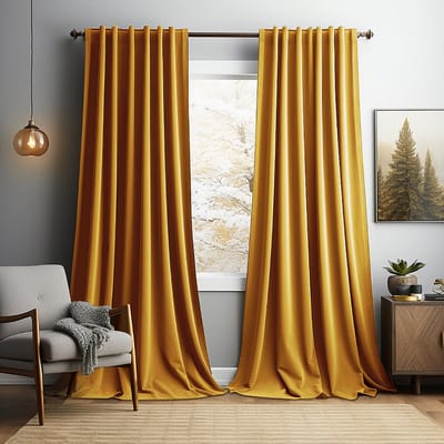 MUPOO Verduisterende Gordijnen Kant en Klaar 2 Stuks - Dicht Fluweel voor Verduistering, Isolatie & Geluidsdemping - Voor Slaapkamer, Kinderkamer en Woonkamer - Eenvoudig op te Hangaan aan Gordijnroede of Rails (Oranjegeel, 132x213 cm)