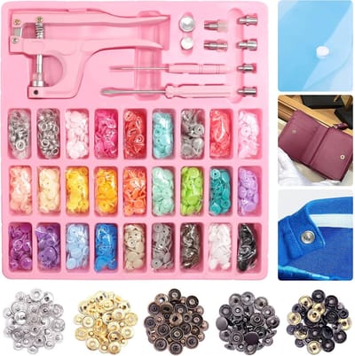 300 Sets Plastic en Metalen Snap Knoppen Met Tangen Set - 250 Sets Ronde, Hart en Ster Plastic Snaps, 10 Sets Metalen Snaps Voor Kleding Naaien, Slabbetjes